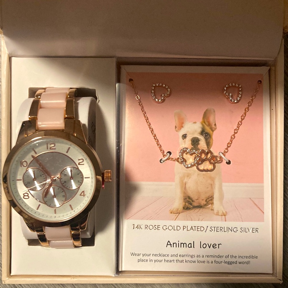 14K Rose Gold Plated Watch and Jewelry